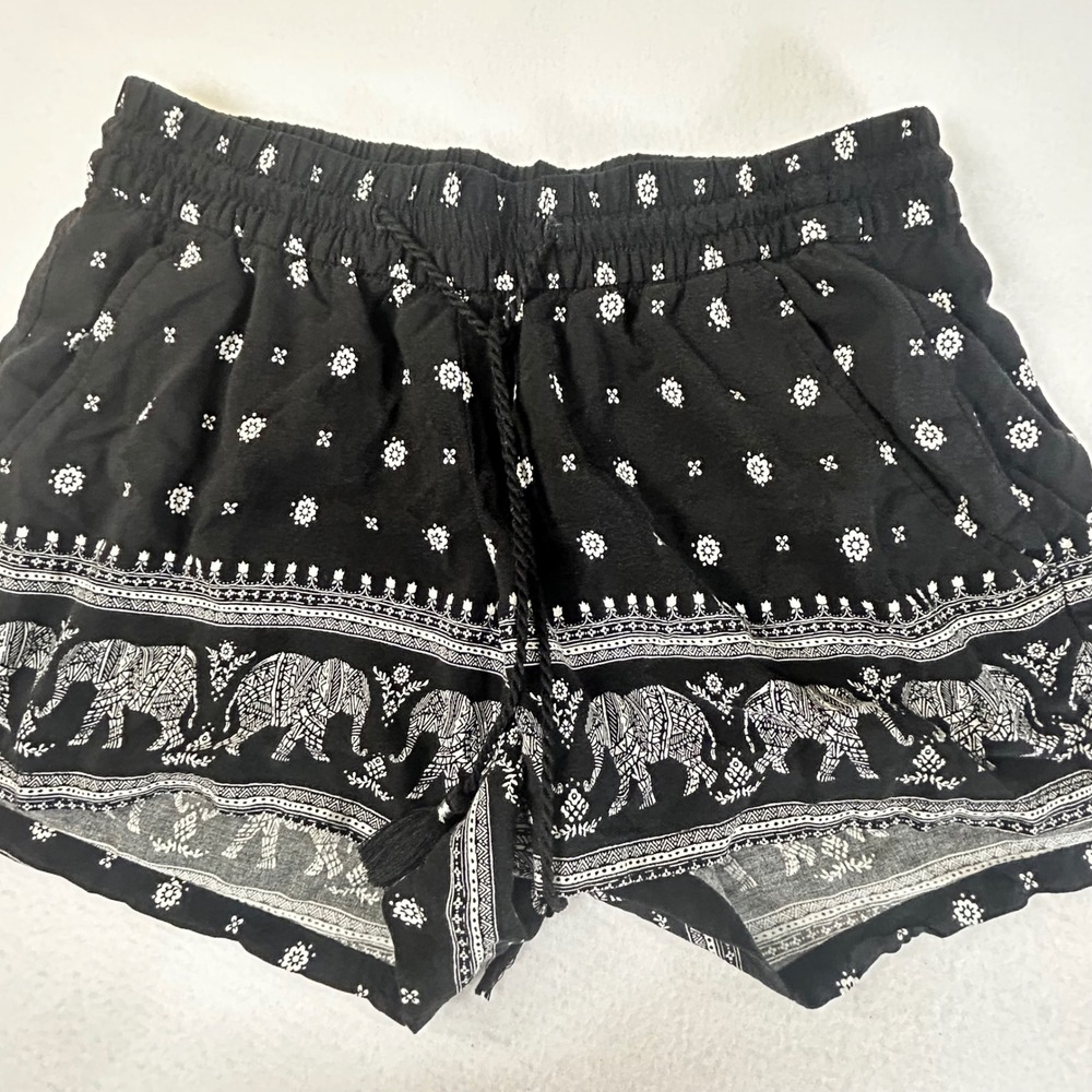 Old Navy Womens Black Elephant Print Drawstring Lounge Shorts XS TP